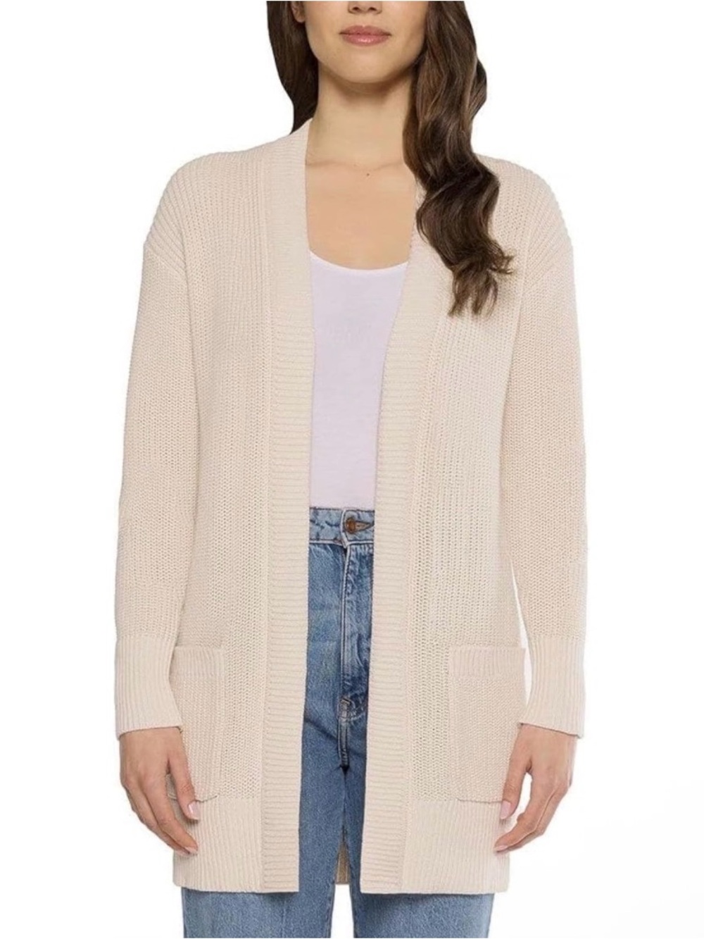 Max & Mia Women's Open-Front Cardigan Sweater with Pockets Cream XXL